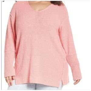 Caslon Boucle Tunic V Neck Sweater Plus Pink 3X
